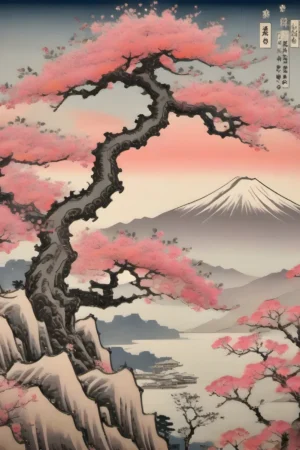 monte fuji y cerezo en flor lienzo