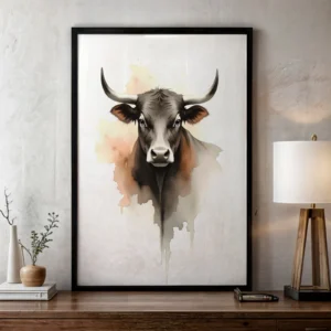 cabeza de toro | ilustración abstracta de animal en acuarela