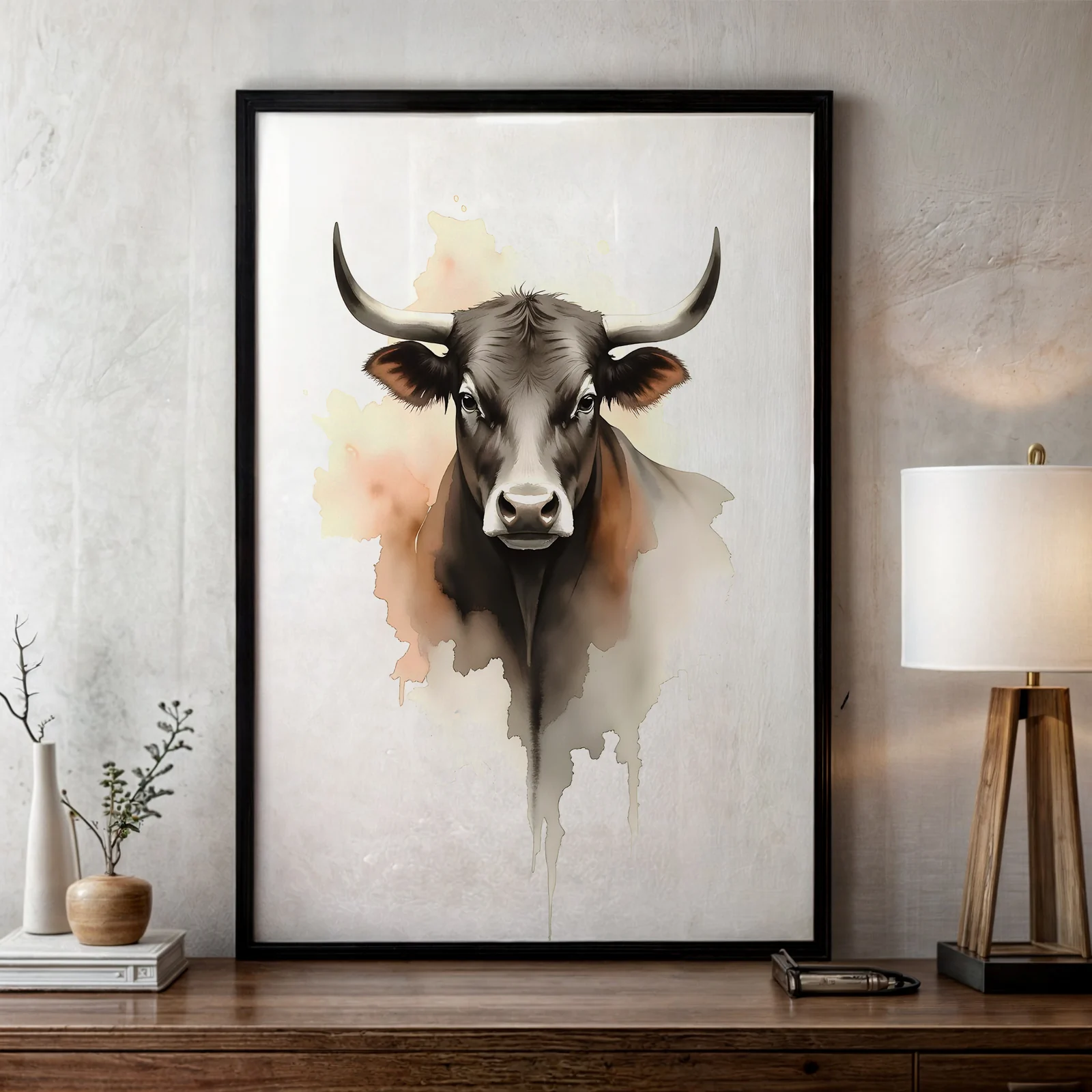 cabeza de toro | ilustración abstracta de animal en acuarela